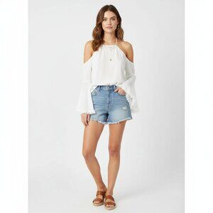 *PPLa Clothing White Off the Shoulder Long Bell Sleeve Blouse